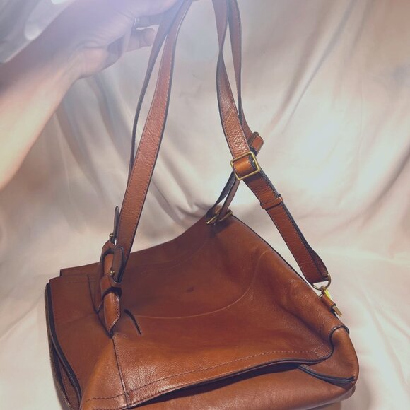 Fossil Brown/Camel Leather Backpack-Adjustable Strap-Phone Drop Pocket-Clean - Picture 3 of 15